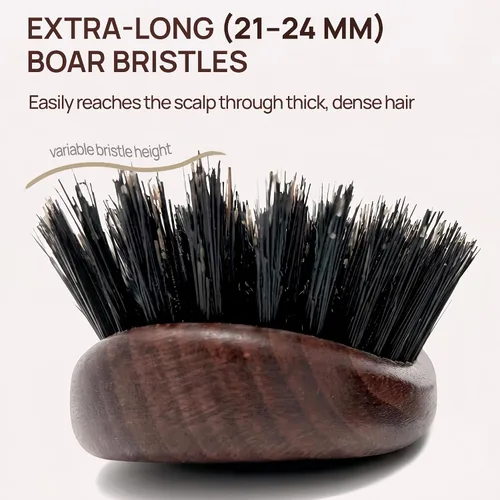 Vista 4 de Calcuta Max - Cepillo de cerdas de jabalí extra rígido 100% puro, perfecto para cabello grueso, mango de madera de fresno térmico, cepillo