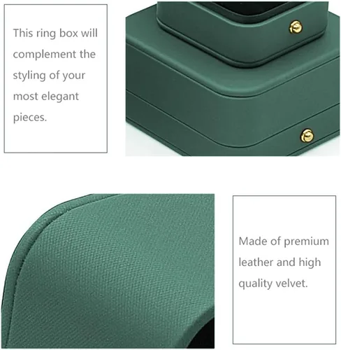 Vista 7 de Caja de compromiso de boda, caja de compromiso verde, caja cuadrada de terciopelo de cuero, caja para anillos de joyería de terciopelo de alta
