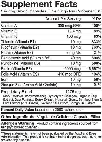 Vista 6 de Essential Elements Hair Hero - Vitaminas para el cabello para hombres - Soporte de amplio espectro con 5000 mcg de biotina - 60 unidades - 30