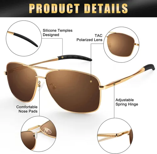 Vista 4 de Aviator Sunglasses for Men Women, UV Protection Ultra Lightweight Rectangular Polarized Sunglasses