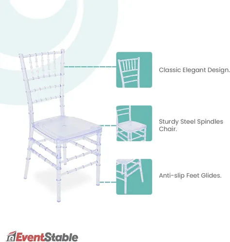 Vista 7 de EventStable Titan Series - Silla Chiavari de resina transparente, silla con husillos de acero resistente, juego de sillas para interiores