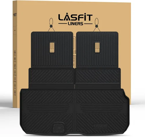 Vista 42 de LASFIT - Tapetes de suelo y maletero de auto, ajuste personalizado, de TPE, para todo tipo de clima, impermeable, juego completo, negros