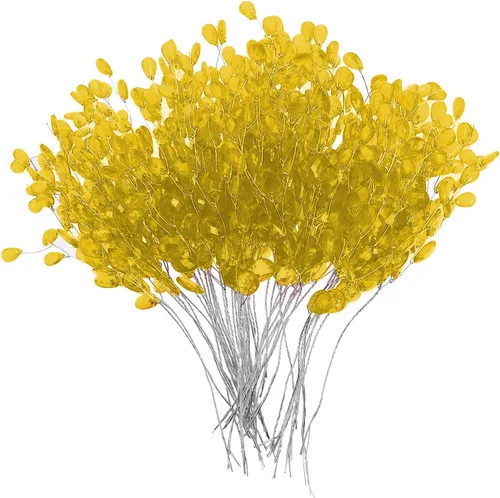 Vista 5 de 20 tallos de flores artificiales, adornos acrílicos de cristal, ramos artificiales, gotas de cuentas acrílicas, ramas de flores para bodas y Verde