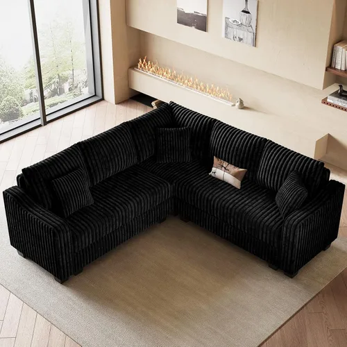 Vista 3 de Belffin - Sofá seccional convertible con chaise, sofá seccional en forma de L, sofá reversible de esquina tapizado para sala de estar, de corduroy