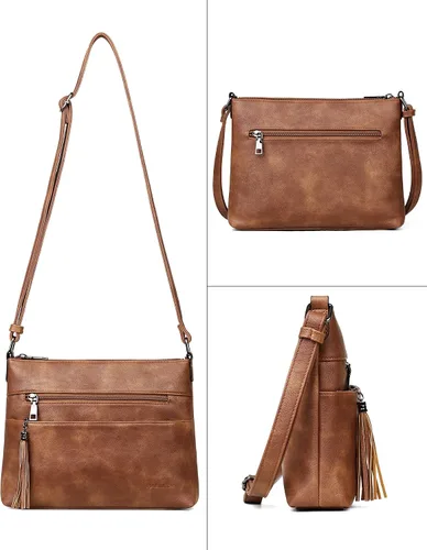 Vista 6 de MASINTOR Bolsos cruzados para mujer, bolso cruzado mediano ligero, bolsos de hombro de cuero suave para mujer con borla