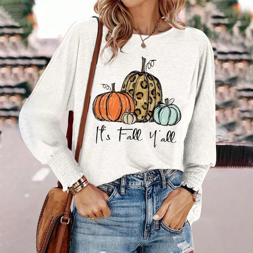 Vista 2 de Pumpkin Tops for Women Fashion Casual Long Sleeve Basic Shirt Round Neck Casual T-Shirts Fall Lightweight Pullover