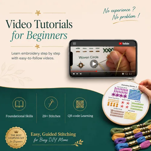 Vista 2 de Bradove Kit de Práctica de Puntadas de Bordado Clásico, Kit de Bordado para Principiantes, Kit de Bordado para Principiantes para Adultos, Kit