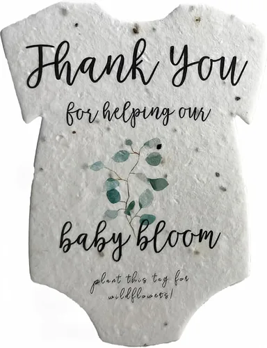 Vista 7 de Body para bebé con forma de agradecimiento, papel de semillas de 3 x 2 pulgadas, juego de 12 (flor rosa)