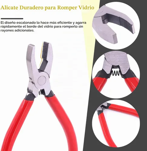 Vista 5 de Juego de 3 alicates de vidrio de alta calidad y cortador de clase, herramienta de corte de vidrio resistente con punta de goma, funciona muy bien