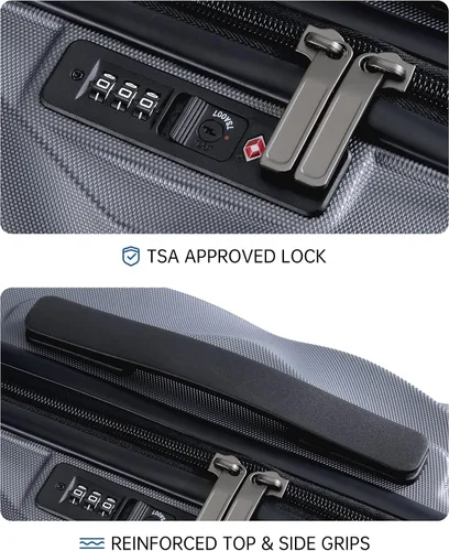 Vista 8 de BAGSMART Equipaje de viaje para equipaje de mano, Gris Carbón, Equipaje de mano rígido con ruedas giratorias