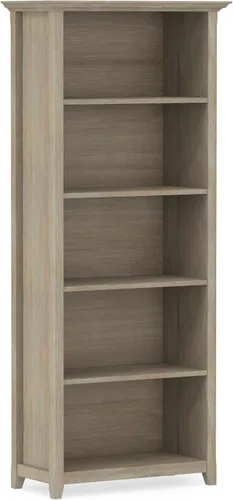 Vista 21 de SIMPLIHOME Amherst - Librero de 70 pulgadas de alto con 5 estantes de madera maciza en color marrón rústico, almacenamiento transicional para sala