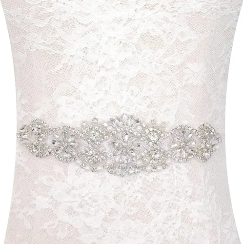 Vista 12 de Cinturón de Boda con Brillantes y Perlas de Cristal para Novia, con Adorno de Cuentas, para Vestidos de Mujer 004 Plata