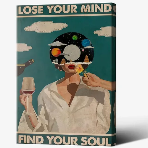Vista 10 de Póster vintage con texto en inglés «Lose Your Mind Find Your Soul» («Lose Your Mind Find Your Soul») con cita inspiradora, arte de pared, arte