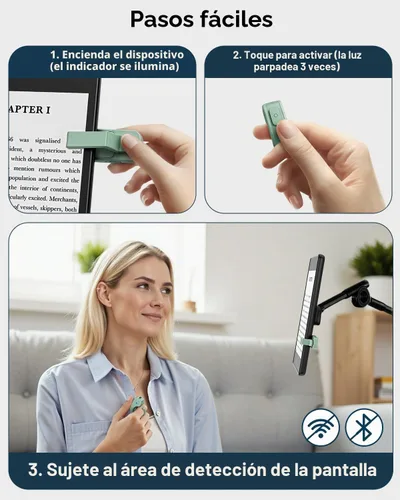 Vista 3 de [Compatible con fundas] Anillo pasador de páginas con control remoto para Kindle Paperwhite Oasis Scribe Kobo eReaders, controles remotos para verde