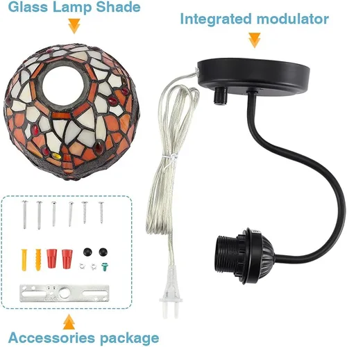 Vista 9 de Tiffany - Lámpara de pared para mesita de noche con interruptor regulable, aplique de pared de cuello de cisne vintage industrial con cable