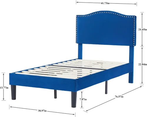 Vista 2 de VECELO Base de cama individual con cabecera tapizada, marco fuerte y soporte de listones de madera, fuerte capacidad de peso, antideslizante y sin