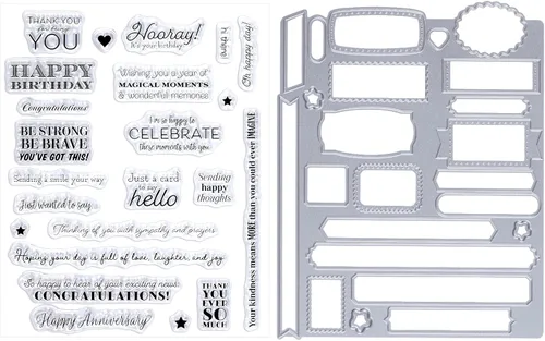 Vista 7 de Sucrain 2 troqueles de metal troquelados y sellos de silicona transparente, para hacer tarjetas, papel, manualidades, álbumes de recortes