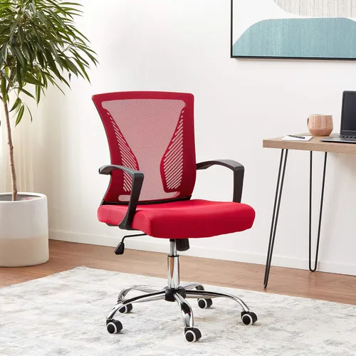Vista 2 de Modern Home Zuna Silla de oficina con respaldo medio, respaldo ergonómico de malla con respaldo de malla (negro/rojo)