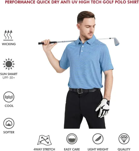 Vista 5 de Golf Shirts for Men Dry Fit Short Sleeve Print Performance Moisture Wicking Polo Shirt