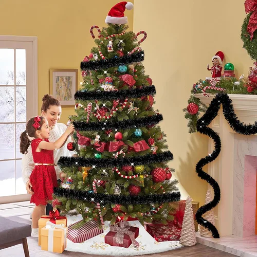 Vista 6 de Guirnalda de oropel de Navidad de 50 pies, telón de fondo de oropel metálico trenzado para colgar en la pared, para carrozas de desfile, carnaval
