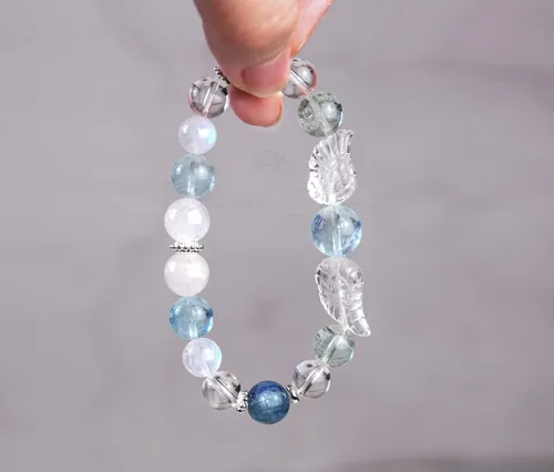 Vista 86 de Precious Gemstone Natural Crystal Healing Bracelet, Rutilated Quartz, Moonstone, Quartz Handmade Original Design Bracelet