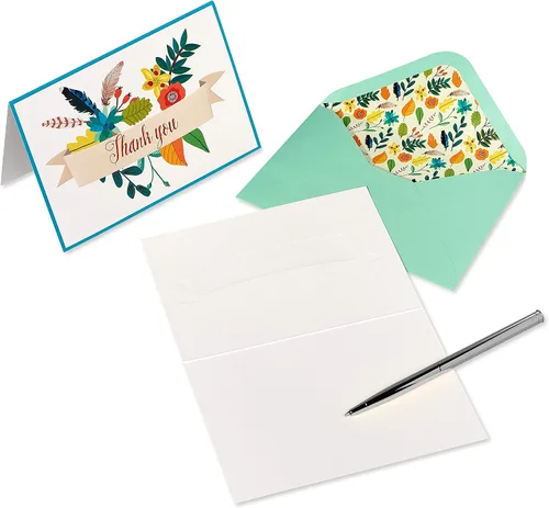 Vista 3 de Papyrus Tarjetas de agradecimiento con sobres, pancarta floral (12 unidades)