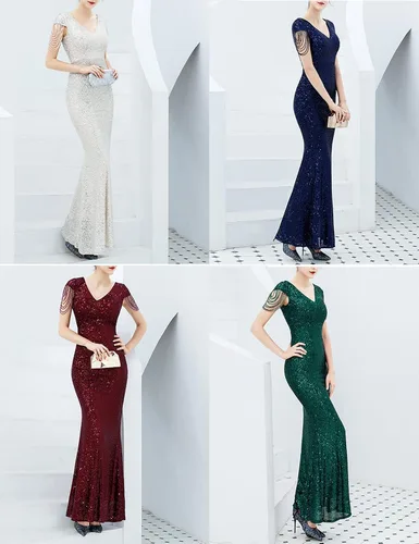 Vista 6 de Madam Uniq - Vestido formal de los años 20 para mujer, talla grande, con borlas y lentejuelas, vestido largo de noche de Gatsby