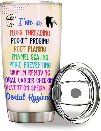 Vista 9 de Vaso de higienista dental – Tapa de popote de acero inoxidable de 20 onzas, divertido para mujeres y hombres, regalos de la semana nacional