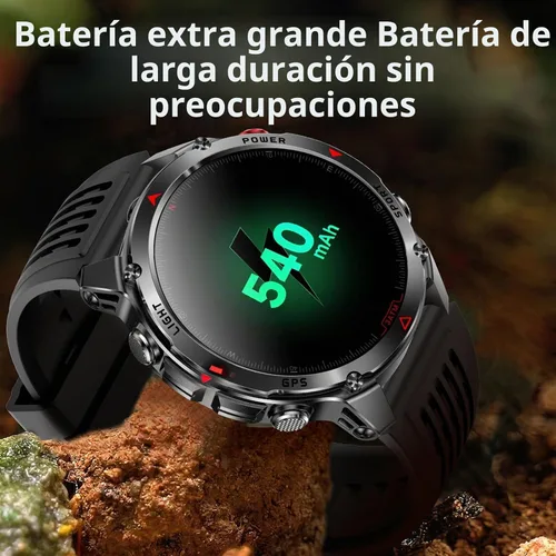 Vista 3 de Reloj inteligente impermeable para exteriores con pantalla de 1.46 pulgadas, GPS, linterna LED, brújula, batería de 540 mAh, más de 100 modos