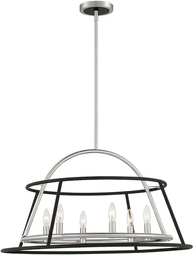 Vista 3 de Eurofase Campana - Lámpara de araña de 6 luces, acabado níquel satinado/negro