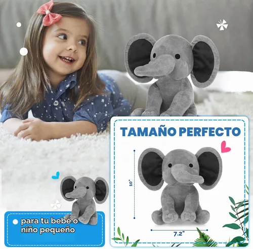 Vista 3 de 6 juguetes de peluche de elefante para fiesta de baby shower, color gris