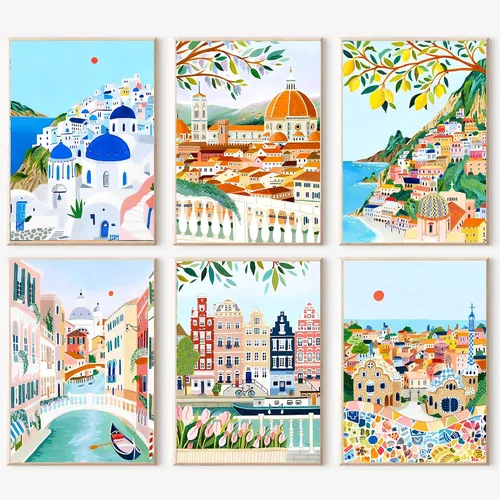 Vista 10 de cupmod Paquete de 6 kits de pintura por números para adultos principiantes, Número Boho Acrílico Fácil, DIY Números de Acuarela en Lienzo Sin Marco