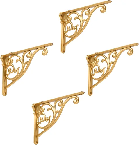 Vista 44 de Soportes de estante de 4 pulgadas, paquete de 4 soportes de pared de latón antiguo de alta resistencia, estantes decorativos de cocina victoriana