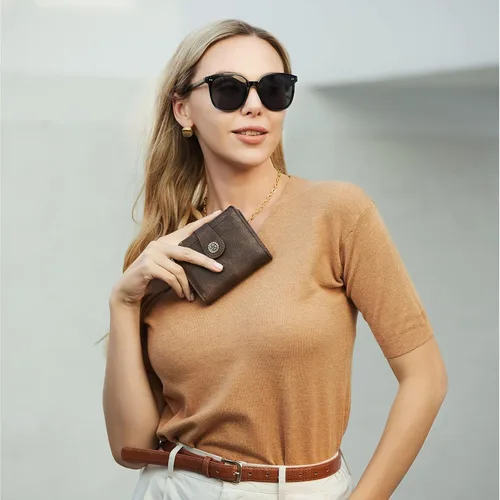 Vista 2 de Cartera RFID triple pequeña para mujer, 1 café., Compacto