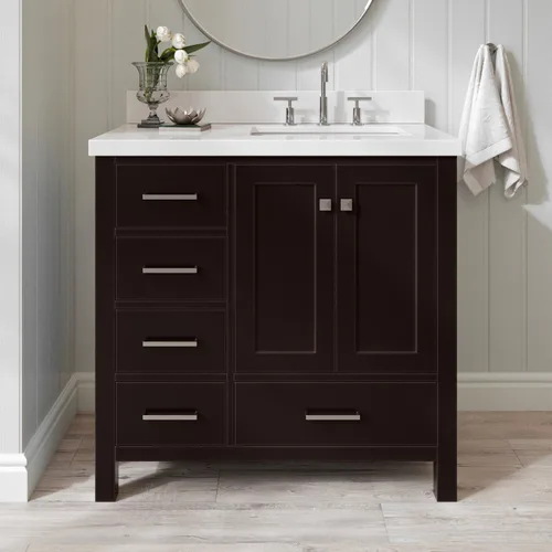 Vista 49 de ARIEL Cambridge - Mueble de baño con lavabo de 42 pulgadas, madera maciza, encimera de cuarzo blanco puro de 1.5 pulgadas, fregadero rectangular