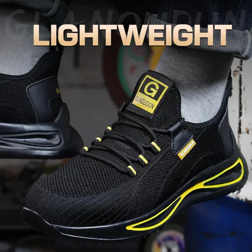 Vista 4 de GLANOUDUN Zapatos de punta de acero para hombre, zapatos de trabajo ligeros para hombres, zapatos de seguridad indestructibles para hombres, zapatos