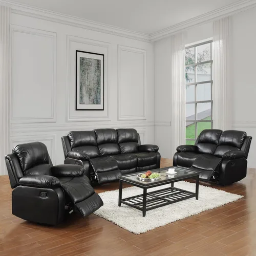 Vista 5 de Sofá reclinable de cuero negro, juego de muebles para sala de estar para el hogar, oficina, sofá reclinable Maunal con panel negro abatible, 1 pieza