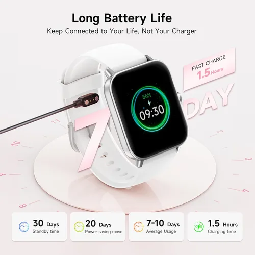 Vista 6 de Relojes inteligentes para hombres, pantalla HD de 1.85 pulgadas, compatible con iPhone/Android (responder/hacer llamadas), más de 110 modos Blanco