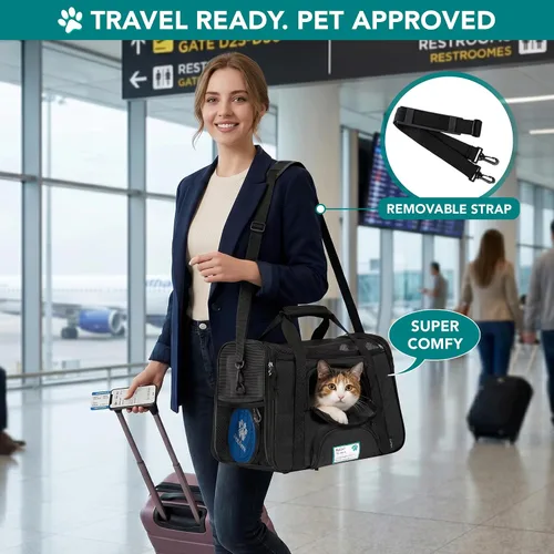 Vista 5 de PetAmi Transportador de mascotas aprobado por aerolíneas para gatos, transportador de perros de lados suaves para perros pequeños, suministros