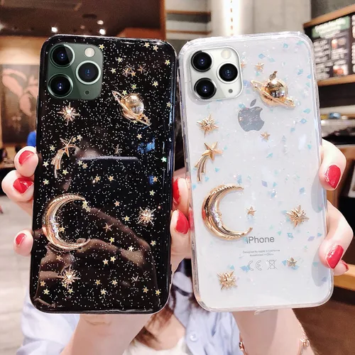 Vista 5 de Funda para Apple iPhone 11 Pro Max 3D Bling Planet Glitter con Space Sparkle Moon Star Universe Flexible Soft TPU Protección a prueba de golpes