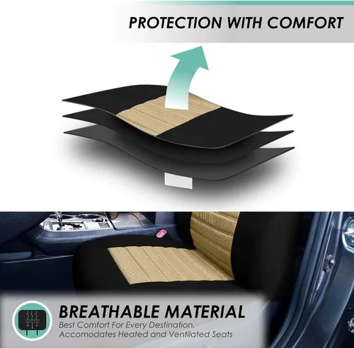 Vista 3 de TLH - Fundas de asiento de tela de malla de aire 3D color beige, ajuste universal para coches, camiones, SUV - Solo para asientos delanteros