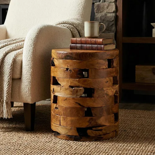 Vista 10 de Bare Decor Stonehenge - Mesa decorativa artesanal en madera maciza de teca, natural