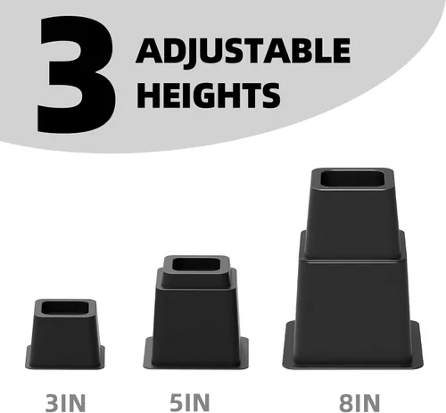 Vista 3 de Elevadores de cama de 3, 5 u 8 pulgadas, resistentes, elevadores de muebles ajustables para cama, sofá, mesa, silla, soporta hasta 1500 libras