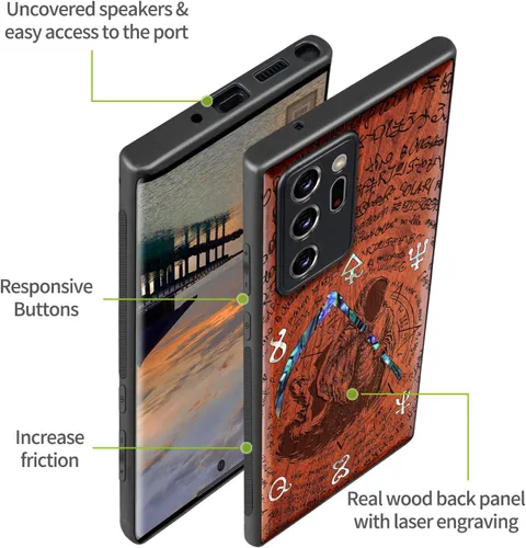 Vista 6 de Carveit Funda de madera de diseñador para Samsung Galaxy Note20 Ultra (grabado de madera e incrustaciones de carcasa) compatible con cargadores