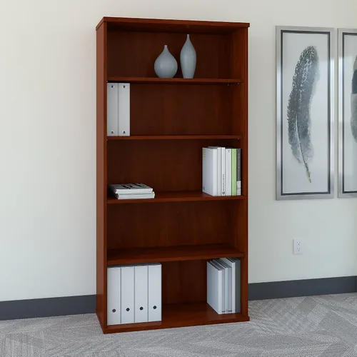 Vista 2 de Bush Business Furniture Estantería de 5 estantes de 36 W Series C en Hansen Cherry, estantería grande de almacenamiento y exhibición para el hogar