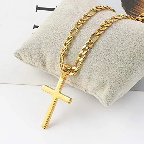 Vista 4 de Collar de oro de 18 quilates con colgante de cruz con cierre sólido fuerte para hombres, mujeres, niños, adolescentes chapado en oro fino