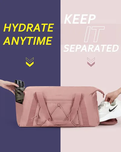 Vista 4 de BAGSMART Bolsa de gimnasio pequeña con compartimento para zapatos y bolsillo húmedo, bolsa de viaje deportiva ligera, para llevar el fin de semana