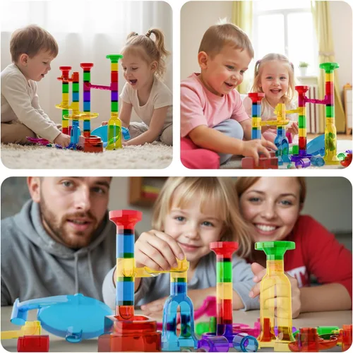 Vista 5 de MaxTronic Kit de carrera de canicas para niños, kit de laberinto de mármol mejorado de 0.630 in, canicas de 109 piezas, bloques de construcción