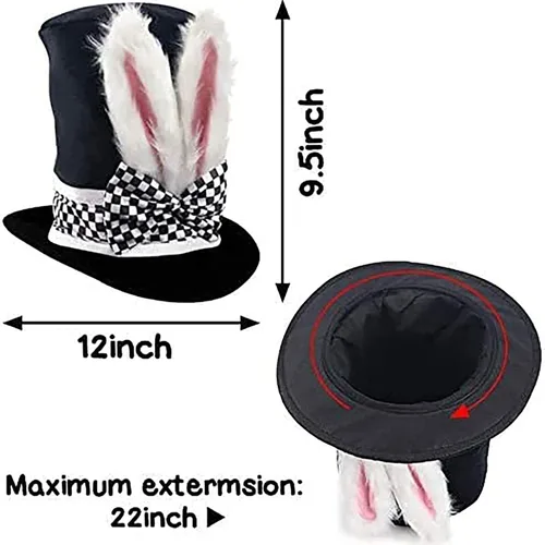 Vista 6 de Sombrero de conejo blanco de Pascua con orejas de conejo, accesorios de disfraz para mujeres, hombres, adultos, niños, fiesta de Halloween, cosplay