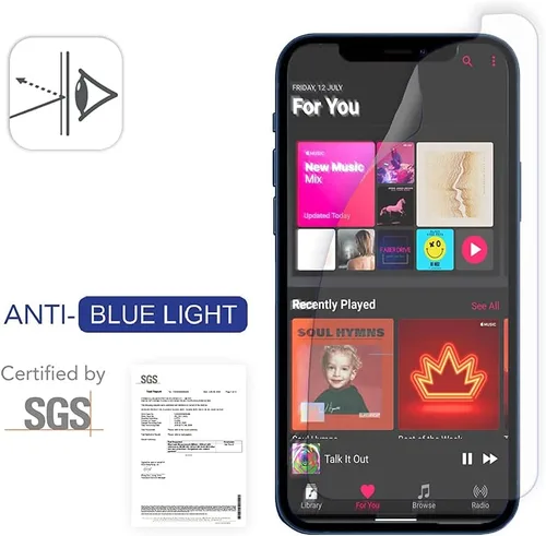 Vista 4 de Armor Protector de pantalla de cristal flexible para iPhone 12 Pro Max, antiluz azul con antirreflejos